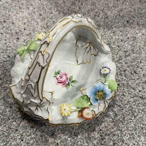 Dresden 1817 Hand Painted Floral Porcelain Basket / Candy Dish